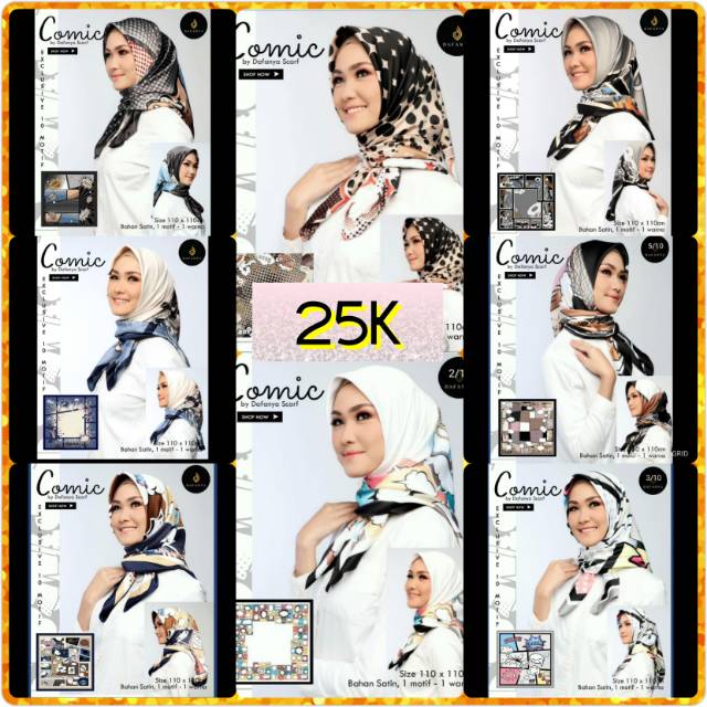 JILBAB SEGIEMPAT SATIN MOTIF COMIC BY DAFANYA