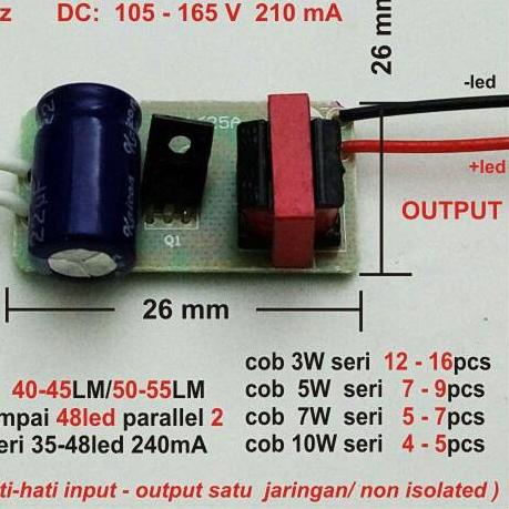 ❂ LED Driver 36-48x1 Watt 210 mA (NO IC) AC-DC Tanpa Casing ❇