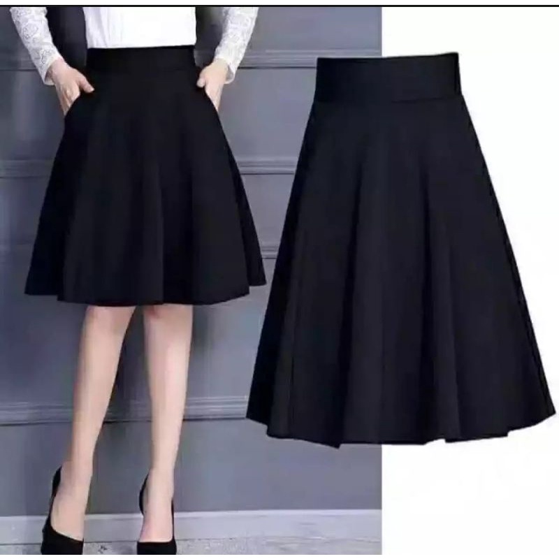 ROK MIDI FLARE SKIRT // ROK FLARE KOREA // ROK PENDEK POLOS