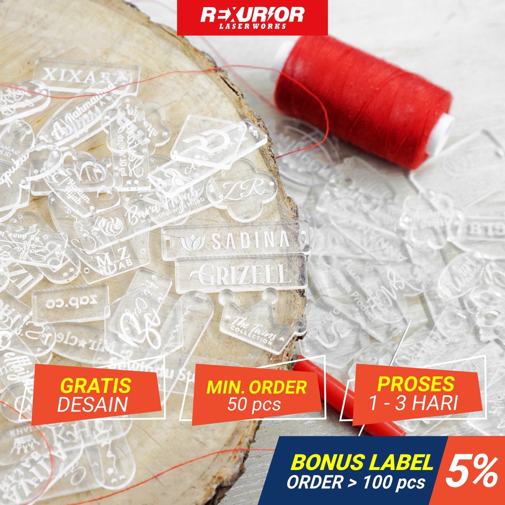 

Label Akrilik BENING CLEAR Hijab, Tas, Mahar & Pakaian | REXURIOR LASER WORKS