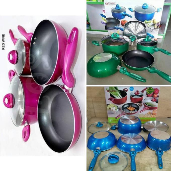 Panci Set Supra 7 Pcs Cookware Teflon Steamer Serbaguna Murah Original - Biru Tokeku.Andalan