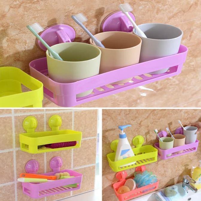 Kualitas Terbaik Rak Gantung Serbaguna Perlengkapan Kamar Mandi/Dapur Tanpa Paku Lem - Ungu SDW66