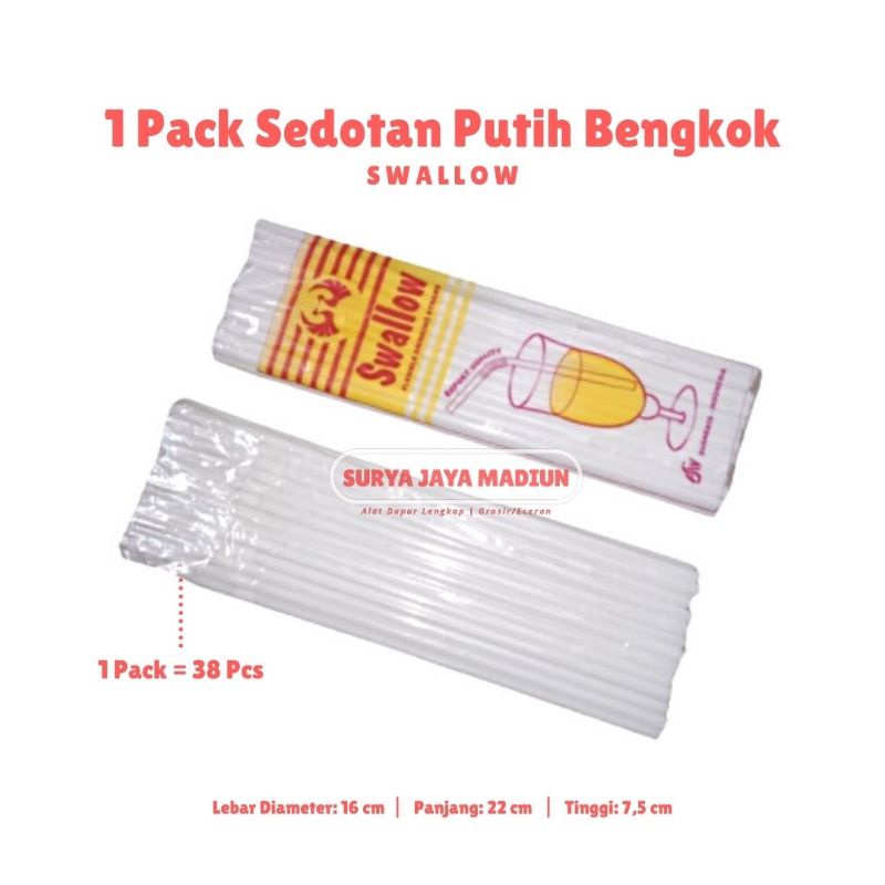 1 Pack Sedotan Putih Bengkok (Isi 38 pcs) Swallow | Sedotan Es Plastik