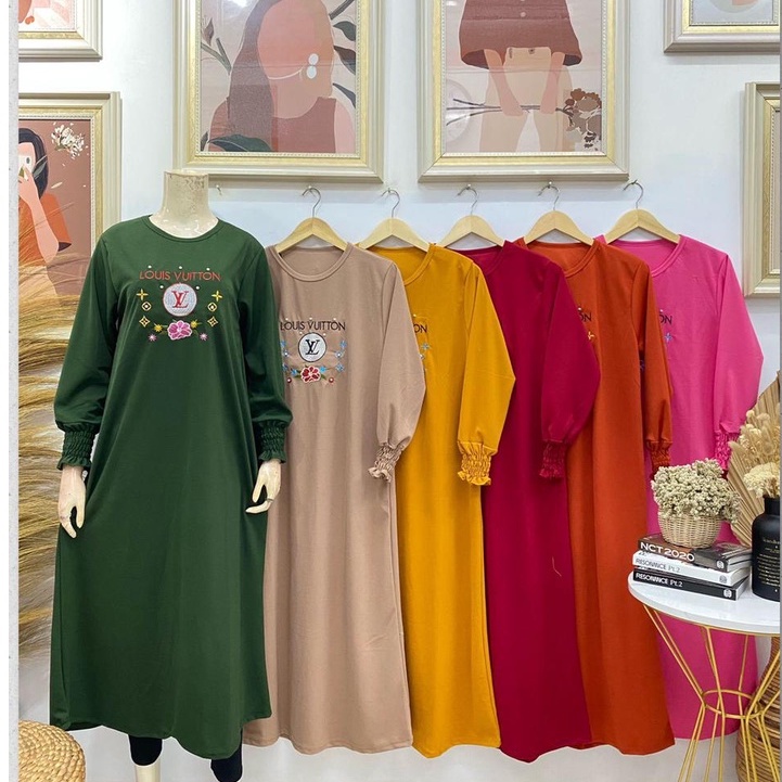 Gamis anak remaja bordir *L*V* bahan voxy merk latin (kode F.30106)