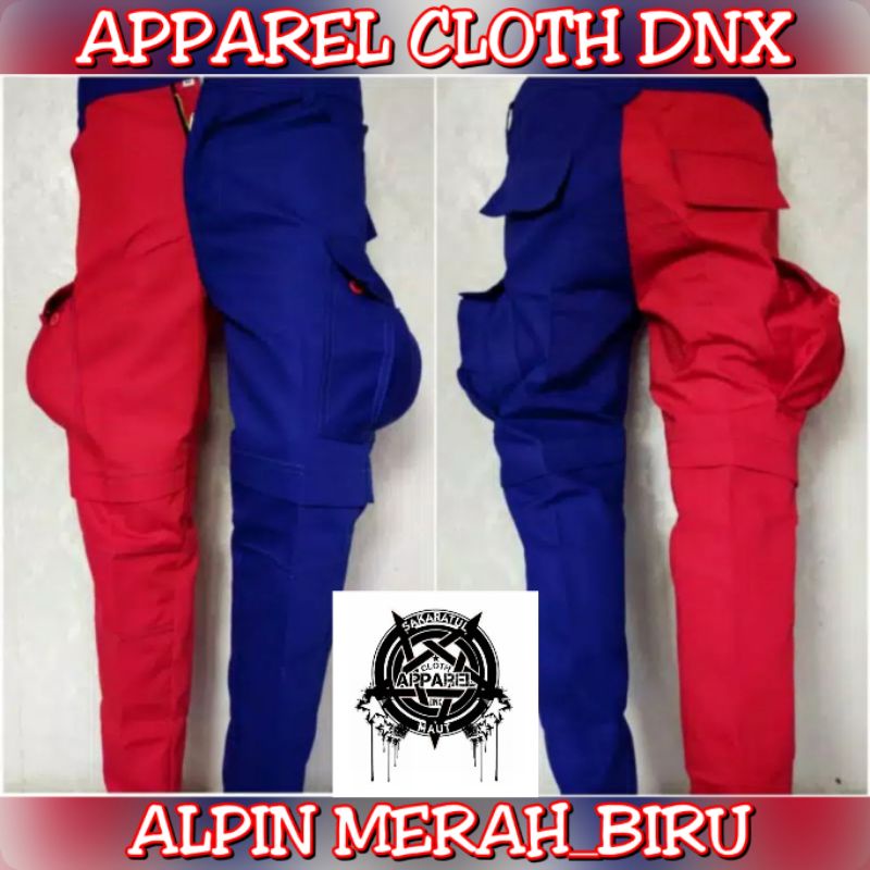 CELANA PANJANG ALPIN PUNK SAKU KEMPOL MERAH BIRU HITAM LORENG DORENG ARMY, CELANA CARGO GUNUNG PDL