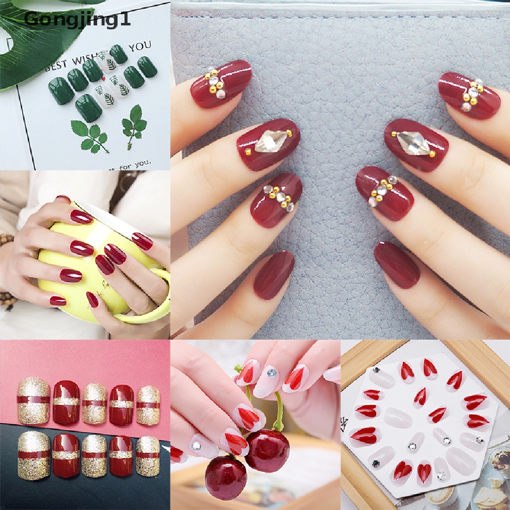 Gongjing1 Stiker Kuku Palsu Full Cover Bahan Akrilik Reusable Untuk Nail Art