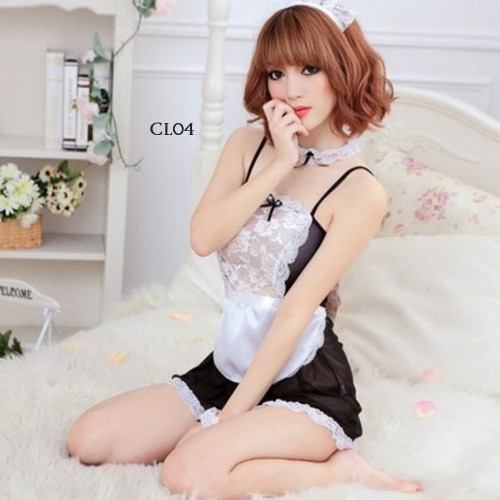 [TRUSTED SELLER] LINGERIE COSPLAY KOSTUM FRENCH MAID PELAYAN SEKSI TRANSPARAN CL04