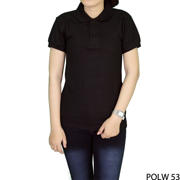 Kaos Wanita Polos Kerah Hitam 100% Cotton Pique Hitam – POLW 53