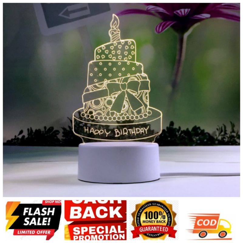 Lampu hias 3d Acrylik motif kue ulang tahun