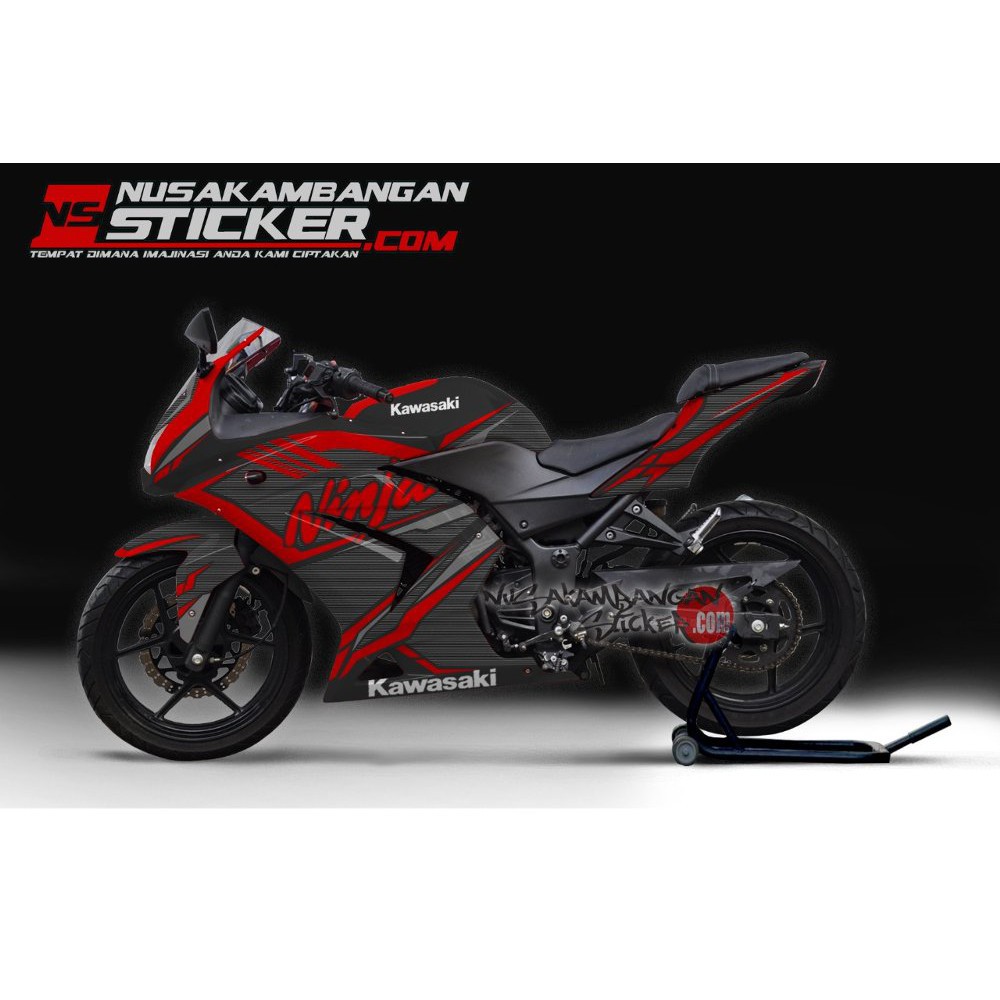 Decal Motor Sticker Motor Ninja 250 Karbu Hitam Grafis Merah