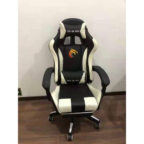 Bangku Gaming Kursi Gaming Chaho Chair Kursi Kerja Hidrolik Horizontal Footrest Kursi Balap-323 Putih Foot