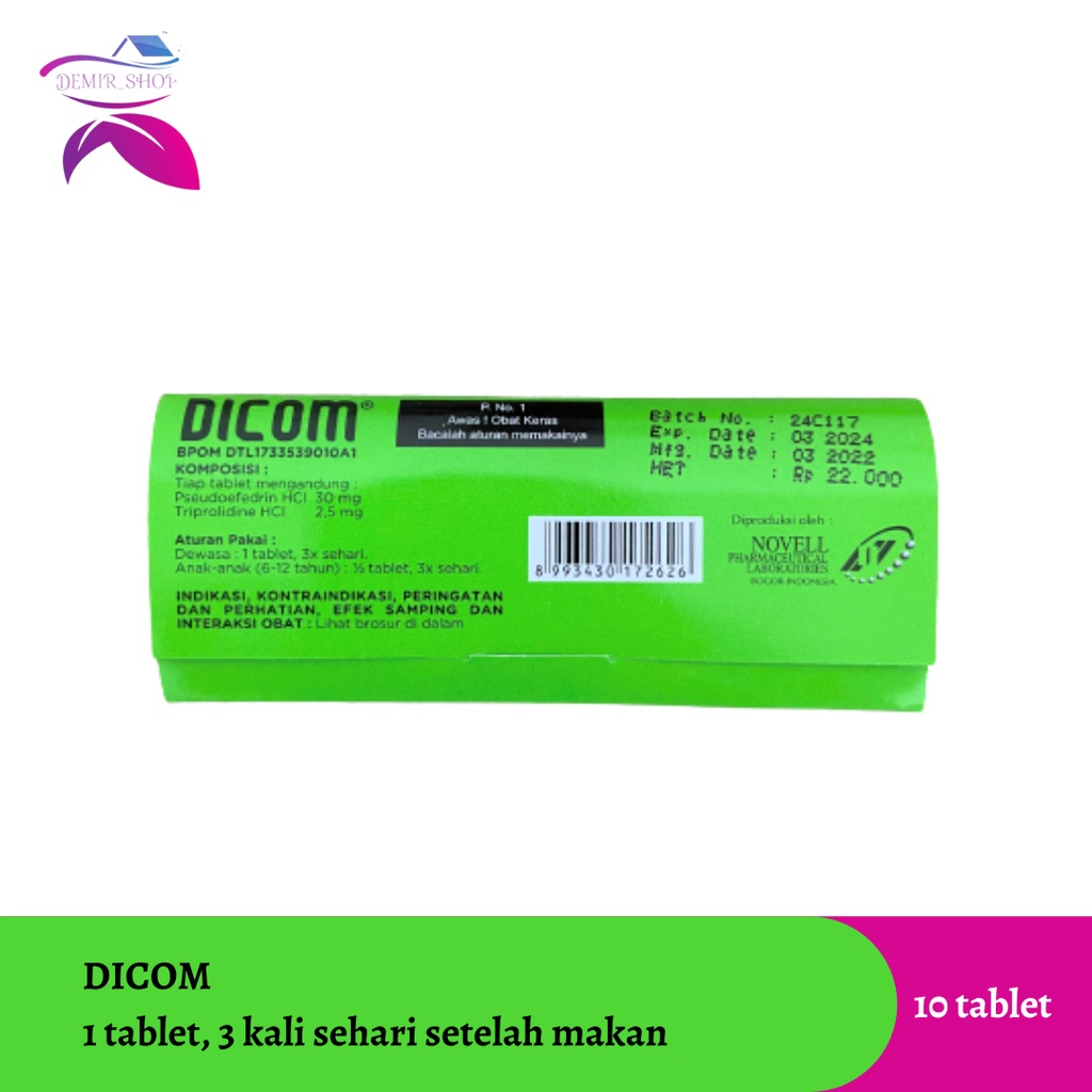 Dicom Strip Obat Flu / Pilek / Bersin Bersin &amp; Hidung Tersumbat