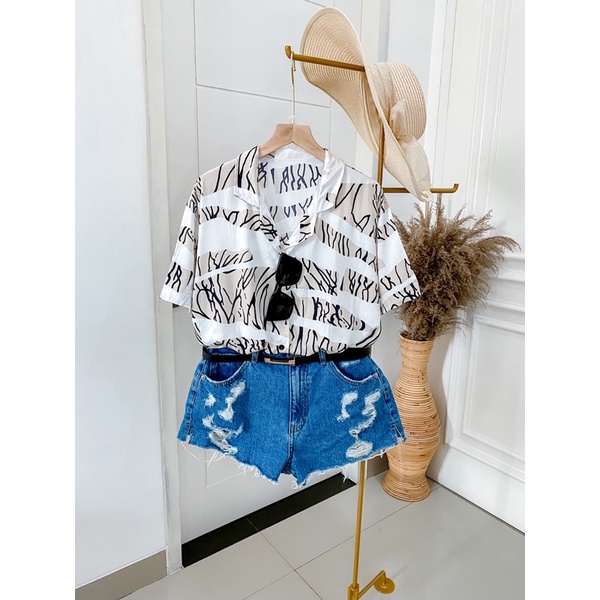 Double Lucky / Kemeja Rayon Pendek / Kemeja Wanita Rayon / Baju Atasan Wanita / Corak-7