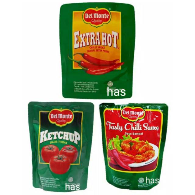 

Delmonte saus tomat/extrahot/tasty chili pouch 200gr