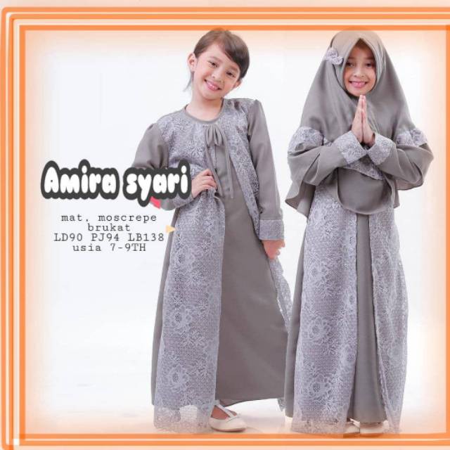 AMIRA SYARI KIDS 7 - 9 TAHUN Kain MOSSCRAPE MIX BRUKAT Pakaian Muslim Anak Perempuan Baju Muslimah