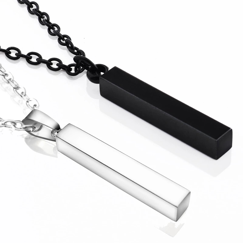 Kalung Liontin Bentuk Persegi Panjang Bahan Stainless Steel Gaya Klasik Untuk Pria Dan Wanita