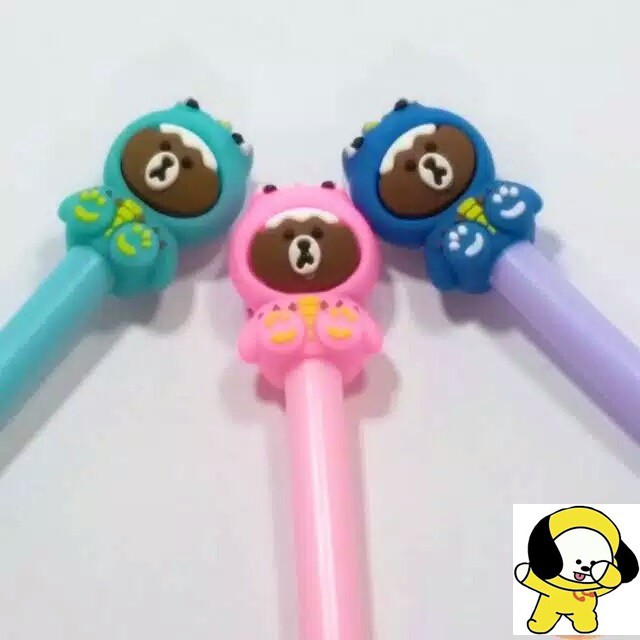 Pulpen Brown Kostum Dino Line Friends Fancy Gel Pen