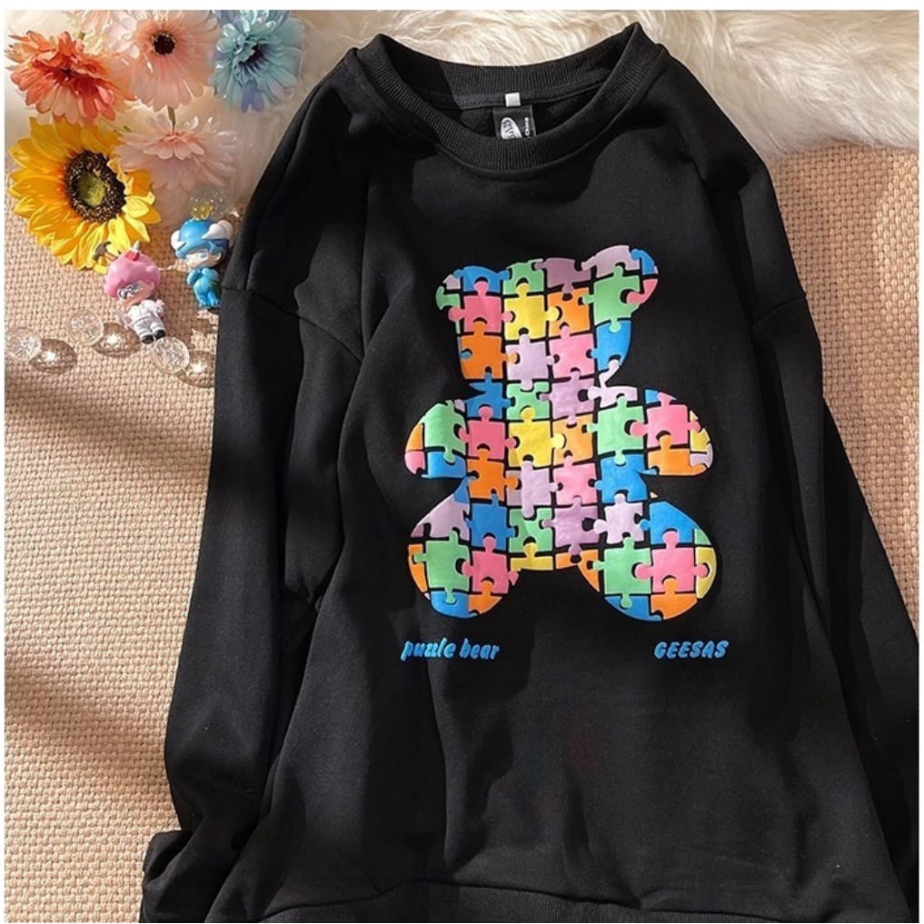 PUZZLE BEAR Crewneck Oblong Sweater Oversize | Outerwear Wanita Fashion Terkini Korean Style