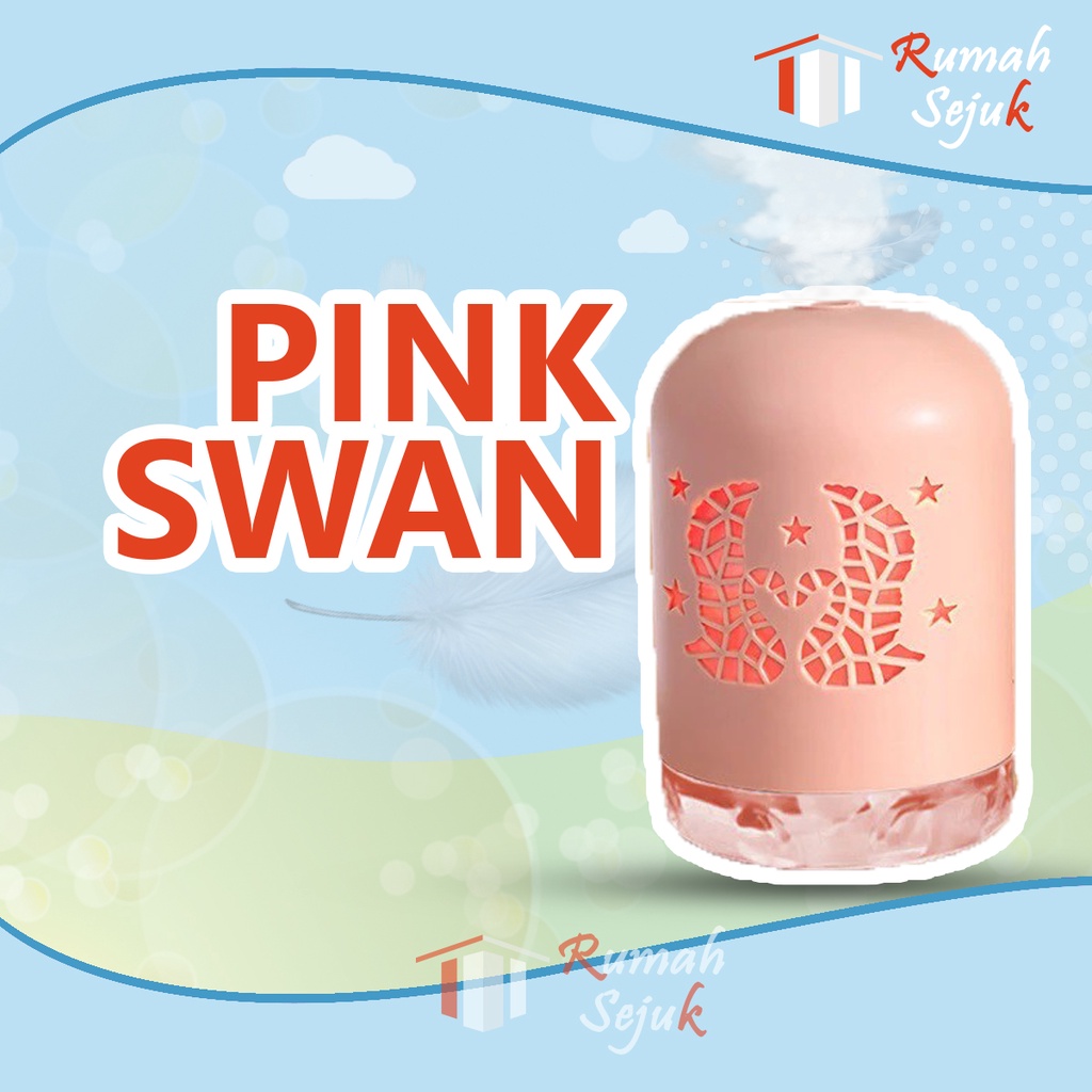 RS - Air Humidifier Diffuser Aromaterapi Alat Pengharum Ruangan Difuser Disfuser Unik Lucu Kucing RS-H32 Humdifier Purifier Difusser Defuser Humidifer Humadifier Humudifier Dispuser Humifider Portable Mobil Car Uap Hiasan Kamar Lampu LED Free Gratis Oil-Pink Swan + 6 OIl