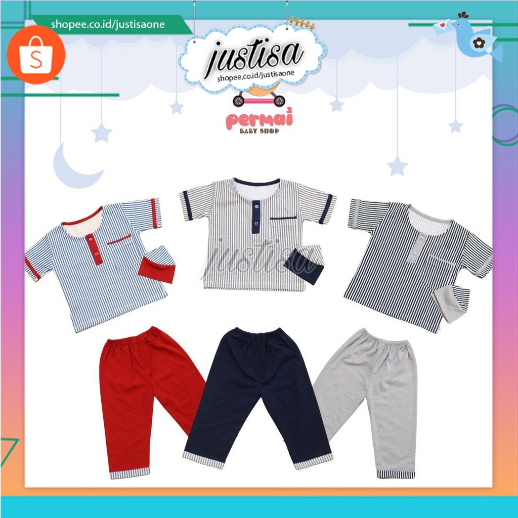 Promo !! BAJU BAYI KOKO VINATA LENGAN PENDEK motif STRIPY - BAJU SET KOKO ANAK LAKI-LAKI