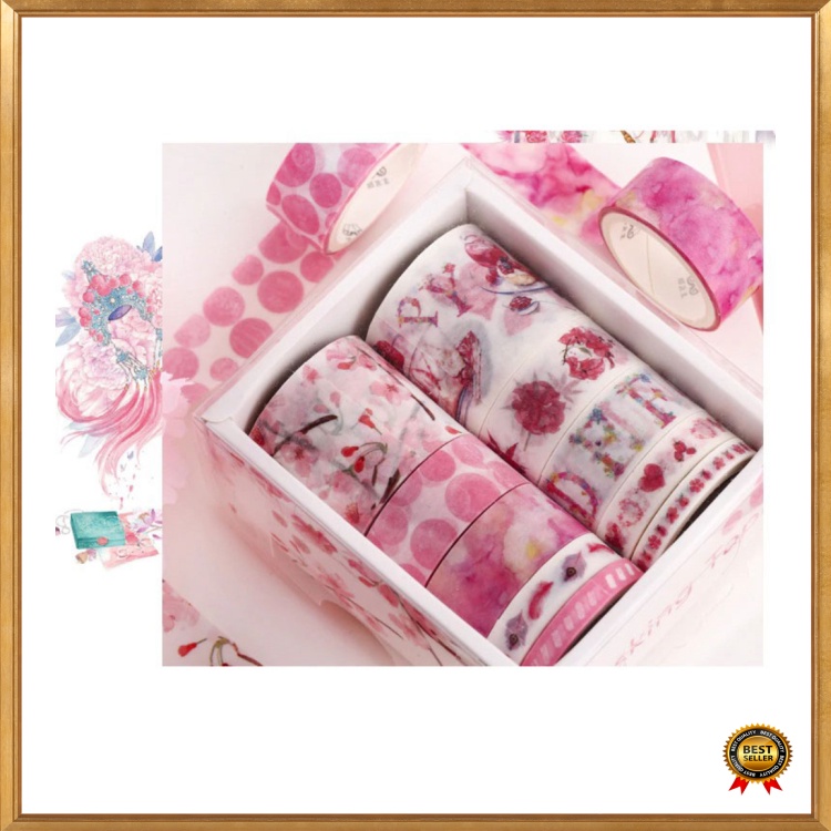 

Moonovol Lakban Stiker Hias Buku Diary Album Foto Scrapbook Tape 10 Roll - TH0100 - Pink Limited