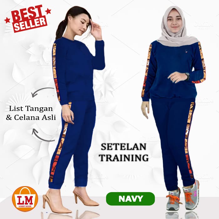 LMS 23855 Baju Setelan Olahraga Senam Training Wanita Motif list Bahan Baby Terry