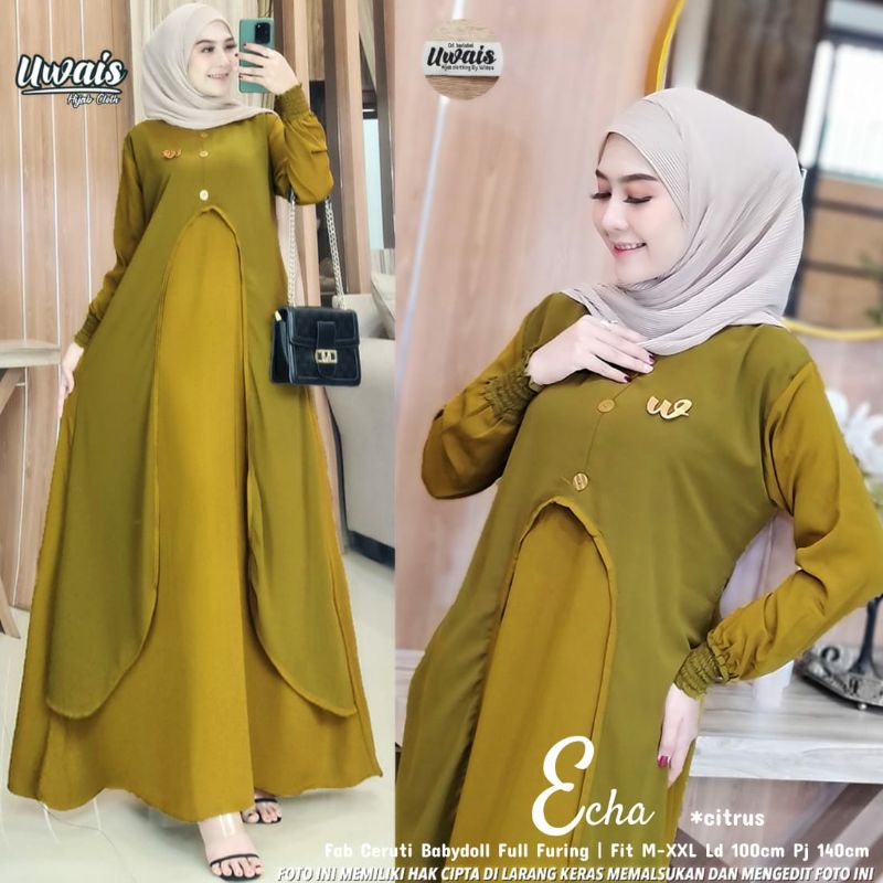 ECHA MAXI BY UWAIS/gamis/gamis solo/gamis linen/cotton linen/gamis terbaru/gamis lebaran/dress