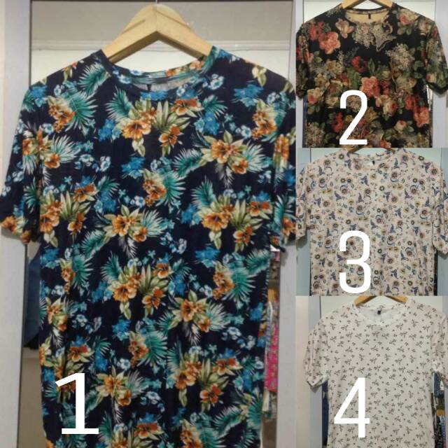 Baju gambar bunga lengan pendek