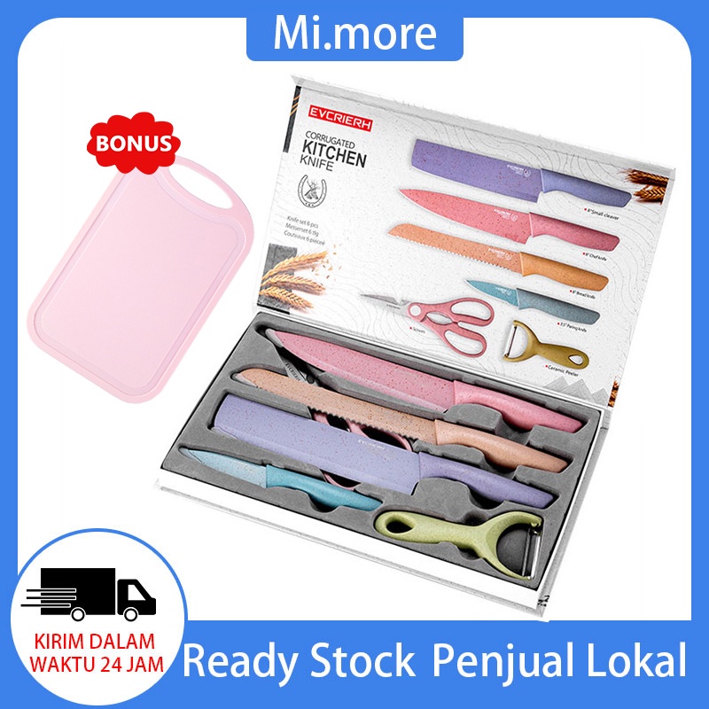 Mi.more Pisau Set 7pcs Pisau Dapur Steinless Steel Pisau Gunting Peeler Murah Dengan Talenan