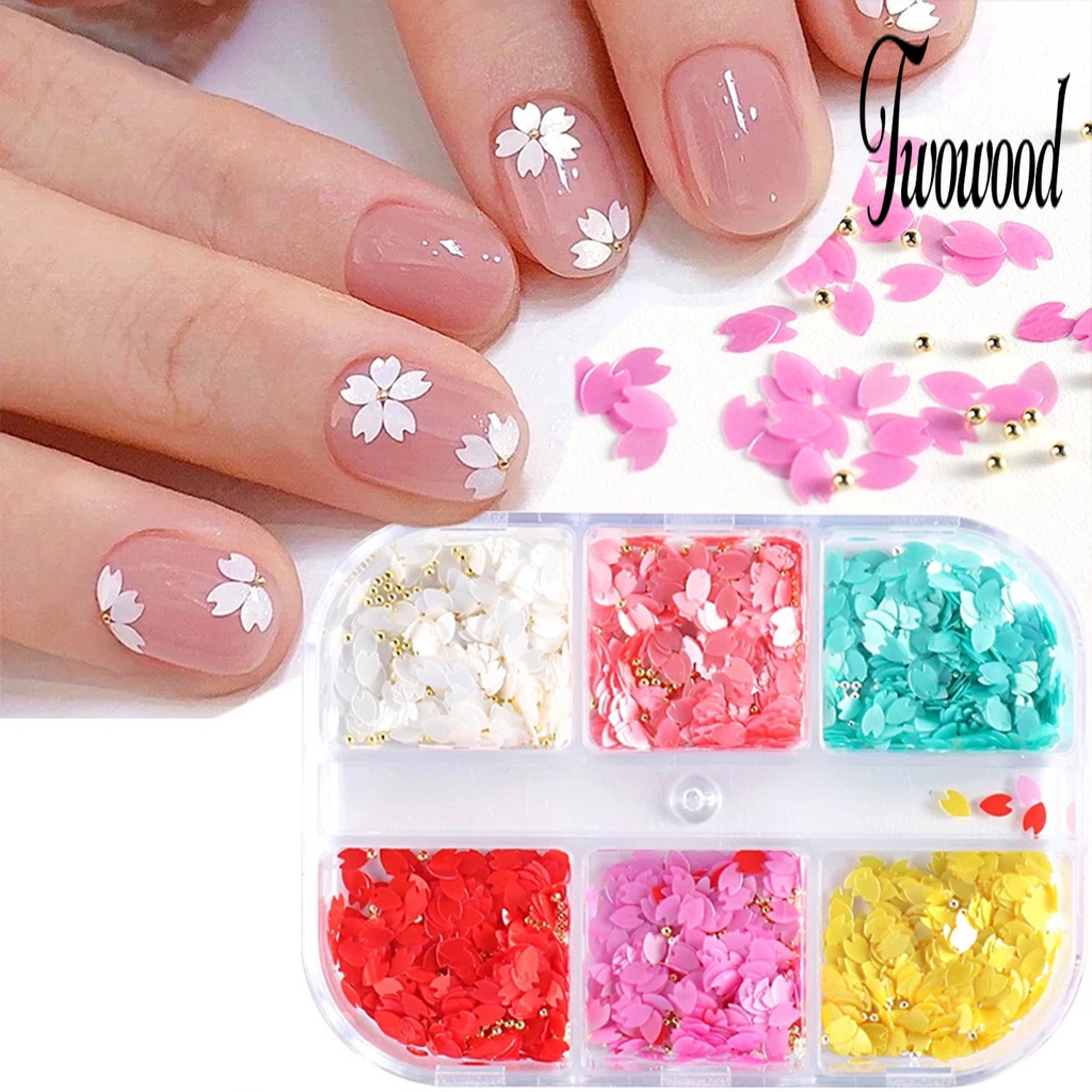 1 Kotak Daun Bunga Sakura Bahan Resin Tahan Air Untuk Dekorasi Nail Art