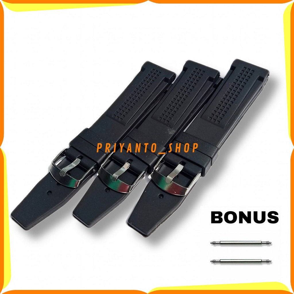 STRAP TALI JAM TANGAN KARET RUBBER PREMIUM 22MM HITAM BONUS PEN