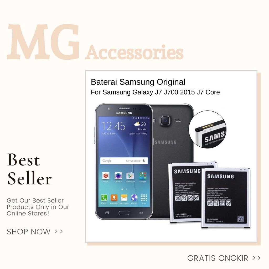 Baterai Handphone Samsung Galaxy J7 J700 2015 J7 Core Original | Battery, Batrai Batre J700F 3000mAh