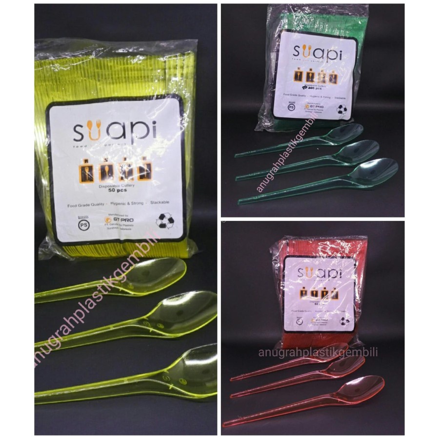 Sendok plastik SUAPI warna isi 50 pcs / sendok bening warna