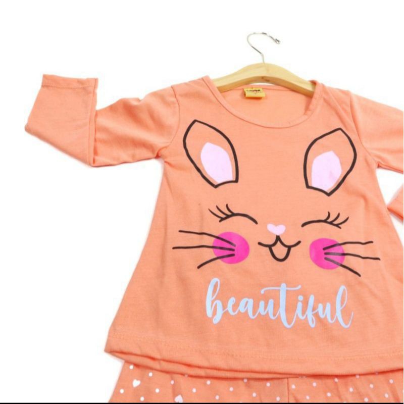 SETELAN BAJU ANAK PEREMPUAN LENGAN PANJANG MOTIF RABBIT 2-6 TAHUN SIKUNING NEW