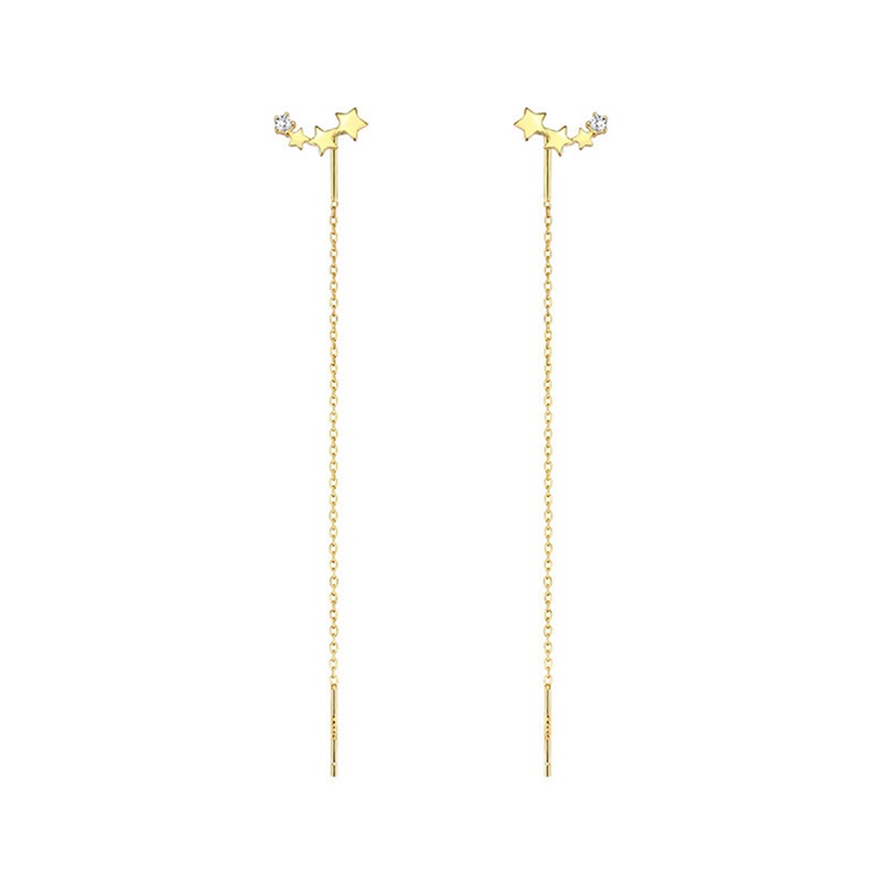 Anting Rantai Rumbai Panjang Bentuk Bintang Warna Silver Untuk Wanita