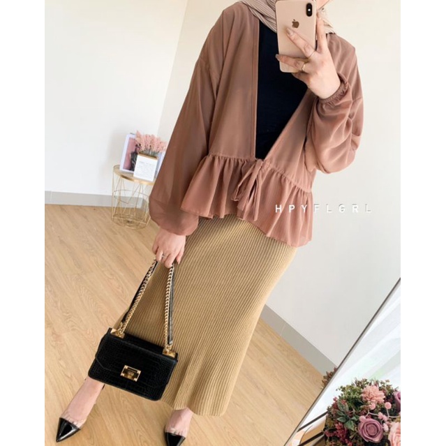 Outer Yuka Ceruty Cardi Cardy Cardigan Tangan Kerut Ruffle Full Melingkar Badan 120cm XXL Jumbo Bigs