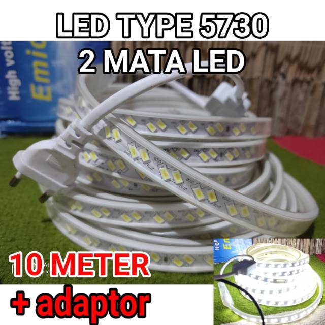 lampu selang 220 v 10 meter 2 mata super terang led strip