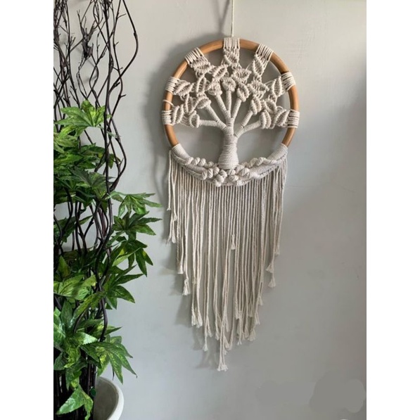 Jual wall decor hiasan dinding bulat dream catcher macrame dekorasi