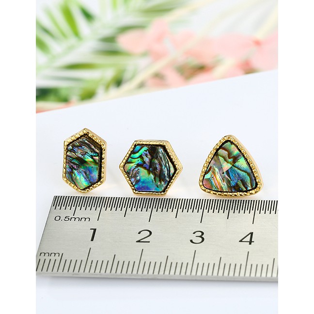 LRC Anting Tusuk Fashion Color Abalone Shell Shaped Geometric Earrings D76683