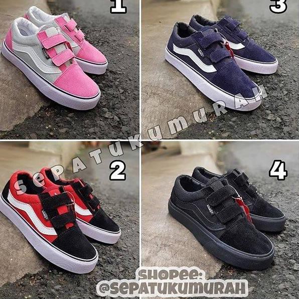 Super>> SEPATU ANAK VANS OLDSKOOL KIDS CEWEK COWOK PINK MERAH NAVY SEPATU SEKOLAH FULL HITAM / BLAC