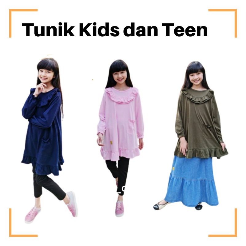 TUNIK KAOS PREMIUM ANAK PEREMPUAN BELVYAH POLOS RENDA KIDS JUNIOR