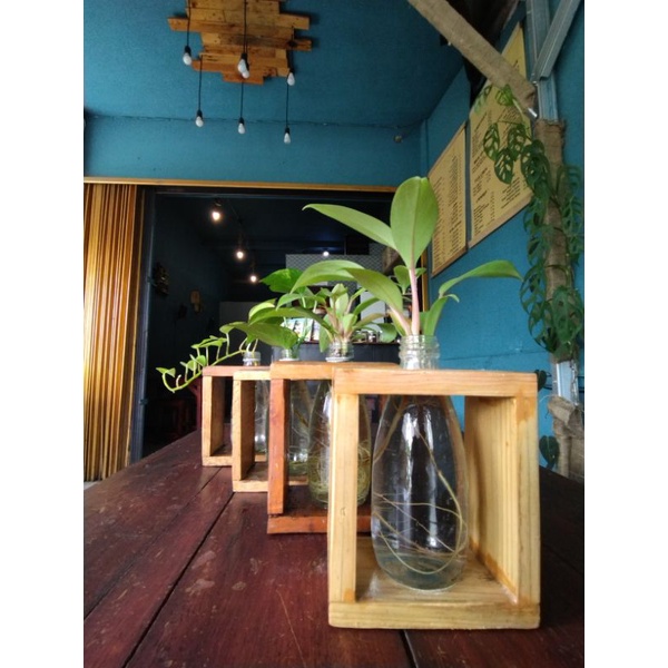 Vas bunga kayu aesthetic + botol kaca