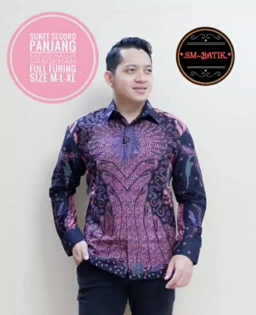Batik Pria Premium Full Furing Biru Ungu Katun Sragenan Ori Batik Solo