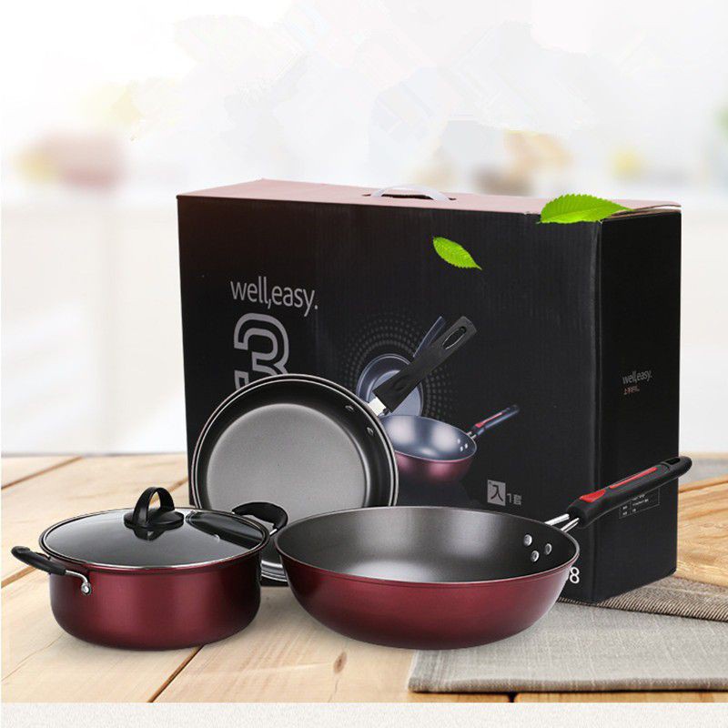Panci Teflon Series Well Easy Set 3 Pcs - Wajan Set All in One Serbaguna - Terbaru