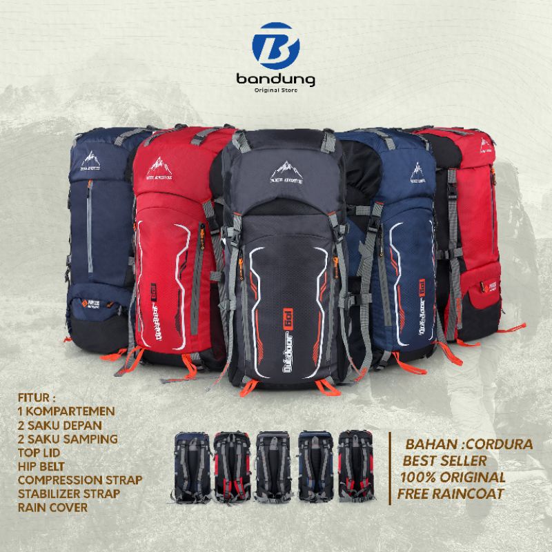 10 Varian - Outdoor Series Tas Carrier 60 Liter Keril Punggung Gunung Muncak Mudik Camping Cordura