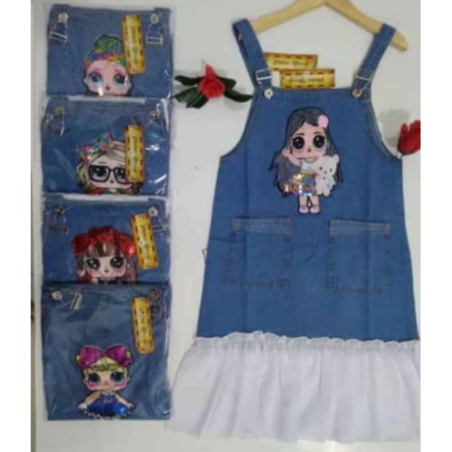 Baju Overal Jeans LED Anak 3-8 Thn / Lampu LED Bisa Nyala