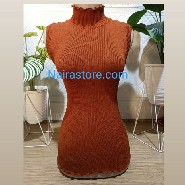 Turtle Neck Tanktop Rajut / Tank top kerah tinggi kriwil rajut wanita / Inner Manset