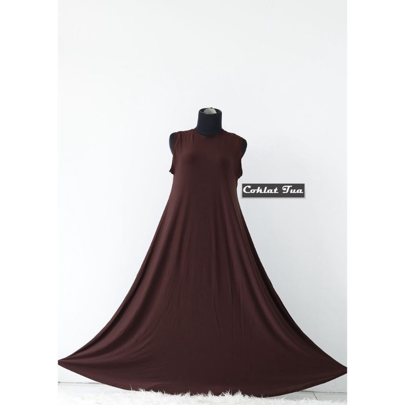 Baju Gamis Jersey Kutung Yukensi Dress Tanpa Lengan Kutung Busui Polos ASYITA DRESS Warna COKLAT COK