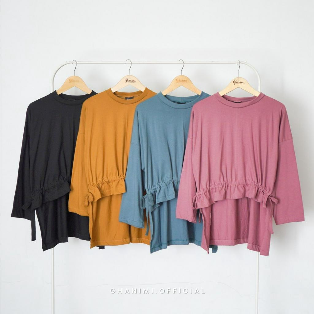 Ghanimi - Hazel Blouse / Blus Katun Polos / blus daily kerja / blus simpel polos / blus tali tangan panjang / atasan polos / atasan kaos polos / atasan cotton katun combed
