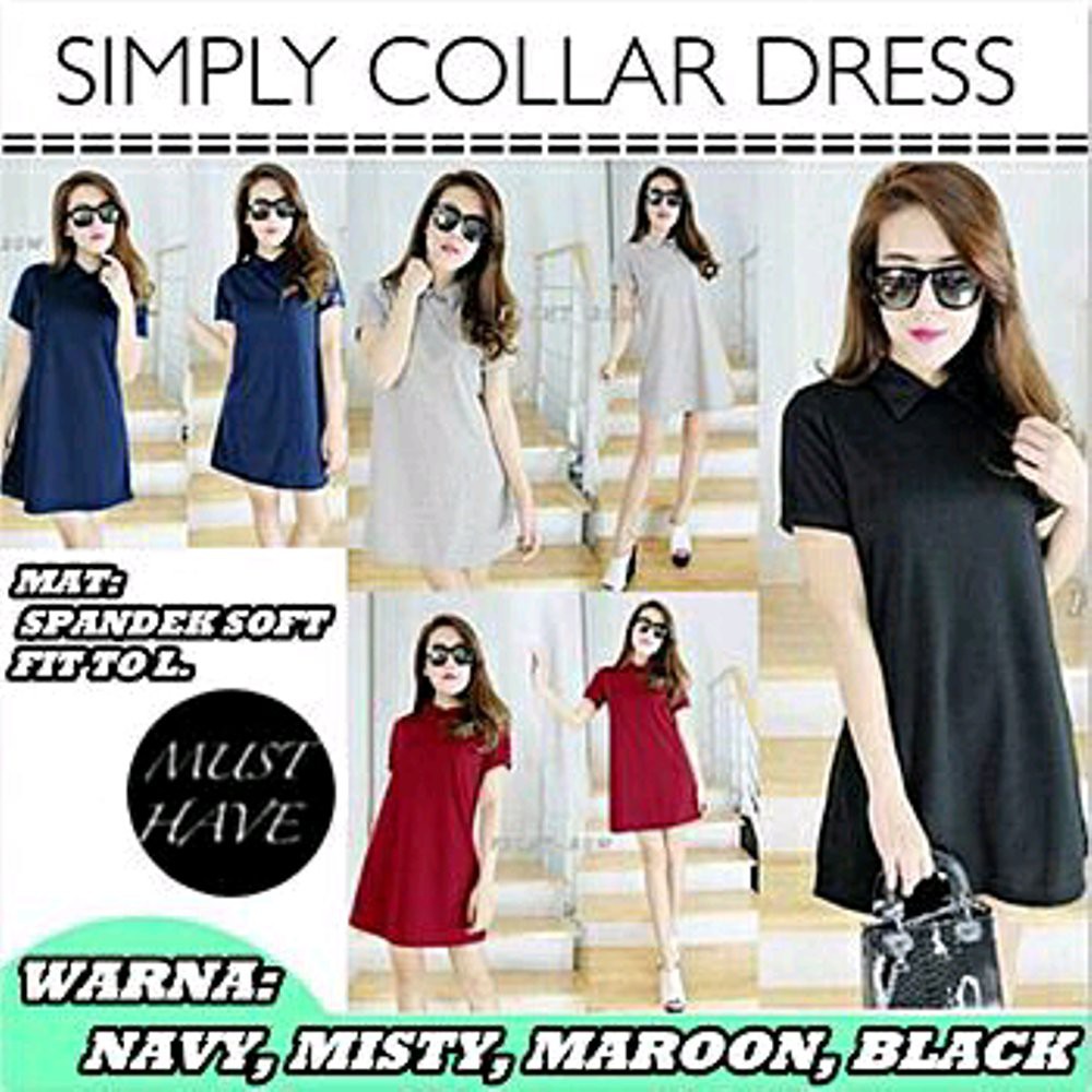 BC Simply Collar Dress spandek soft tipis dress terusan rok pendek sexy wanita murah polos simple m